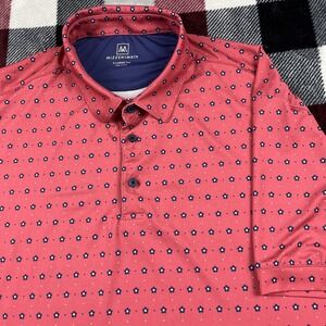 Mizzen+Main Polo Shirt Mens XL Pink Versa Trim Fit Geometric Floral Print Golf